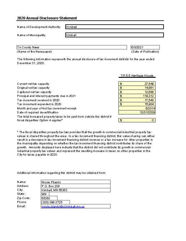 2020 Annual Disclosure Statement: TIF 5-5 Heritage House